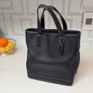 Coach Black Leather Messenger Tote with Contrast Stitching